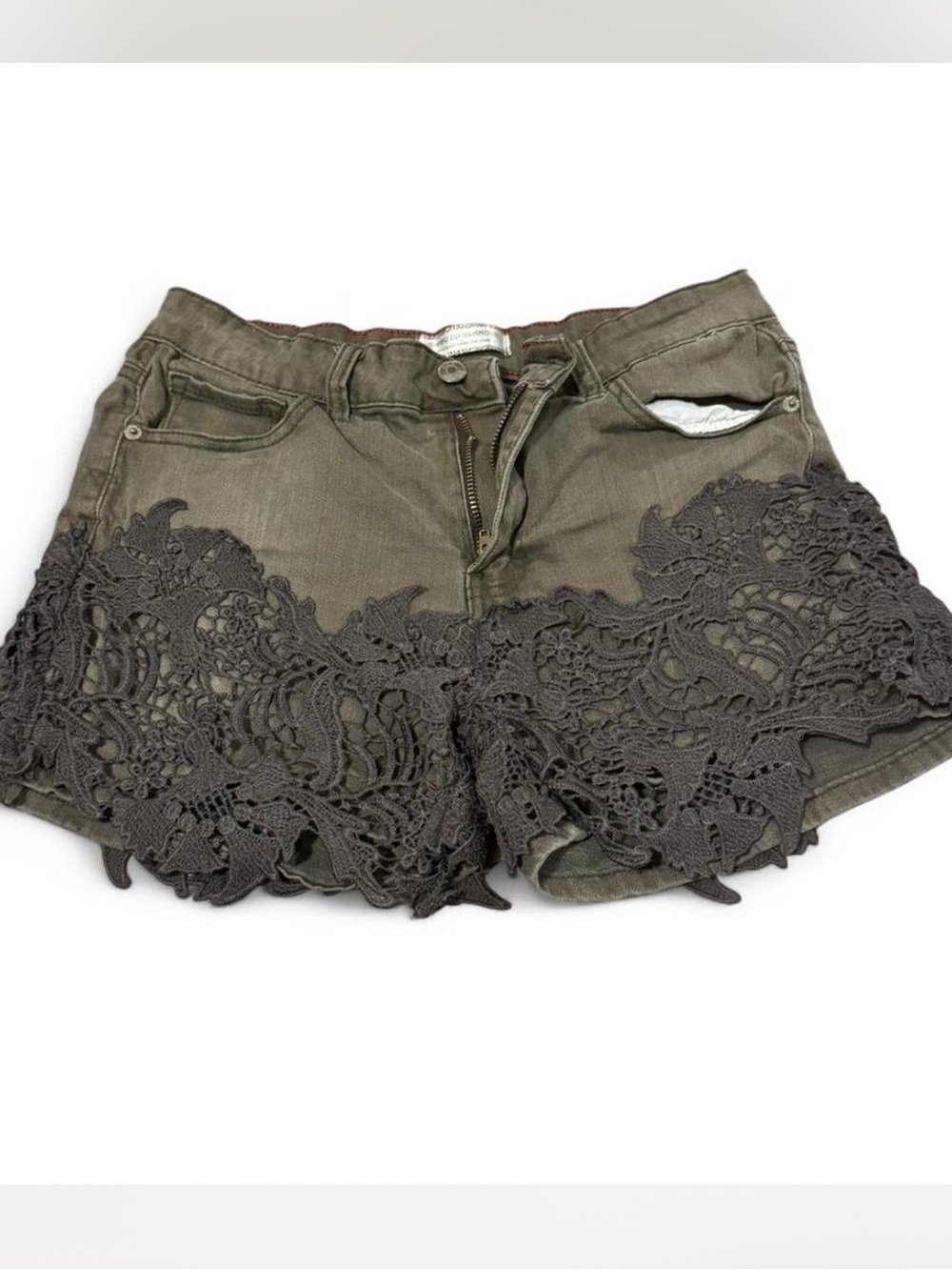 Women’s Crochet Trim Olive Green Shorts
